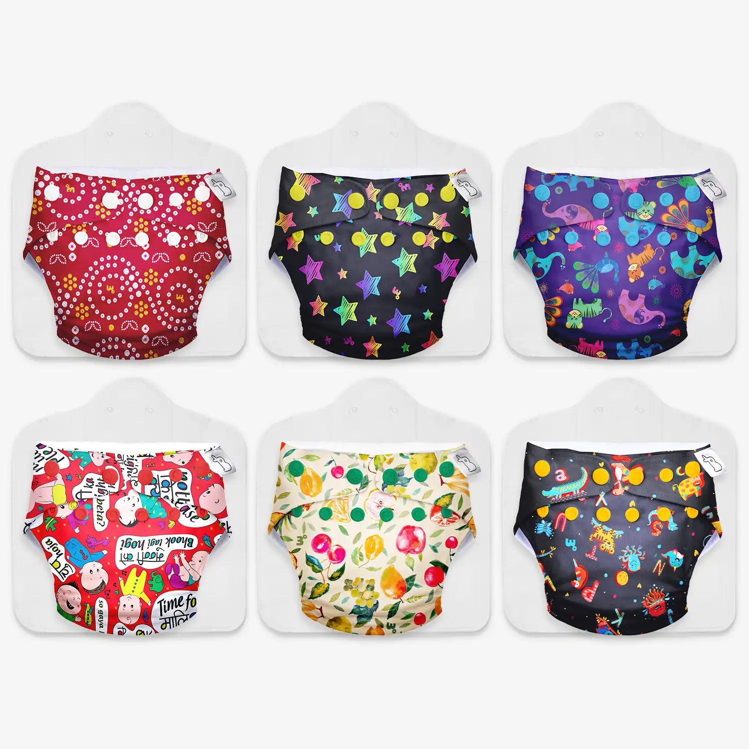 Pack of 6 UNO Regular Cloth Diaper + 6 Dry Feel Magic Pads