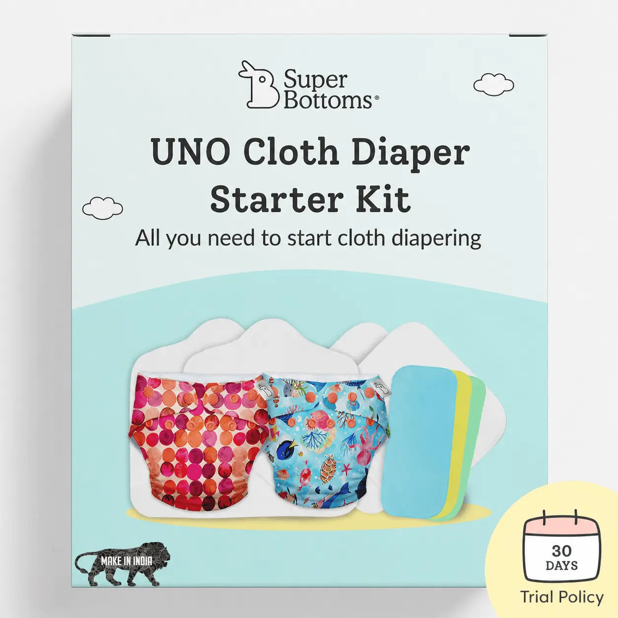 Superbottoms UNO Starter Kit 2 diapers with booster pads
