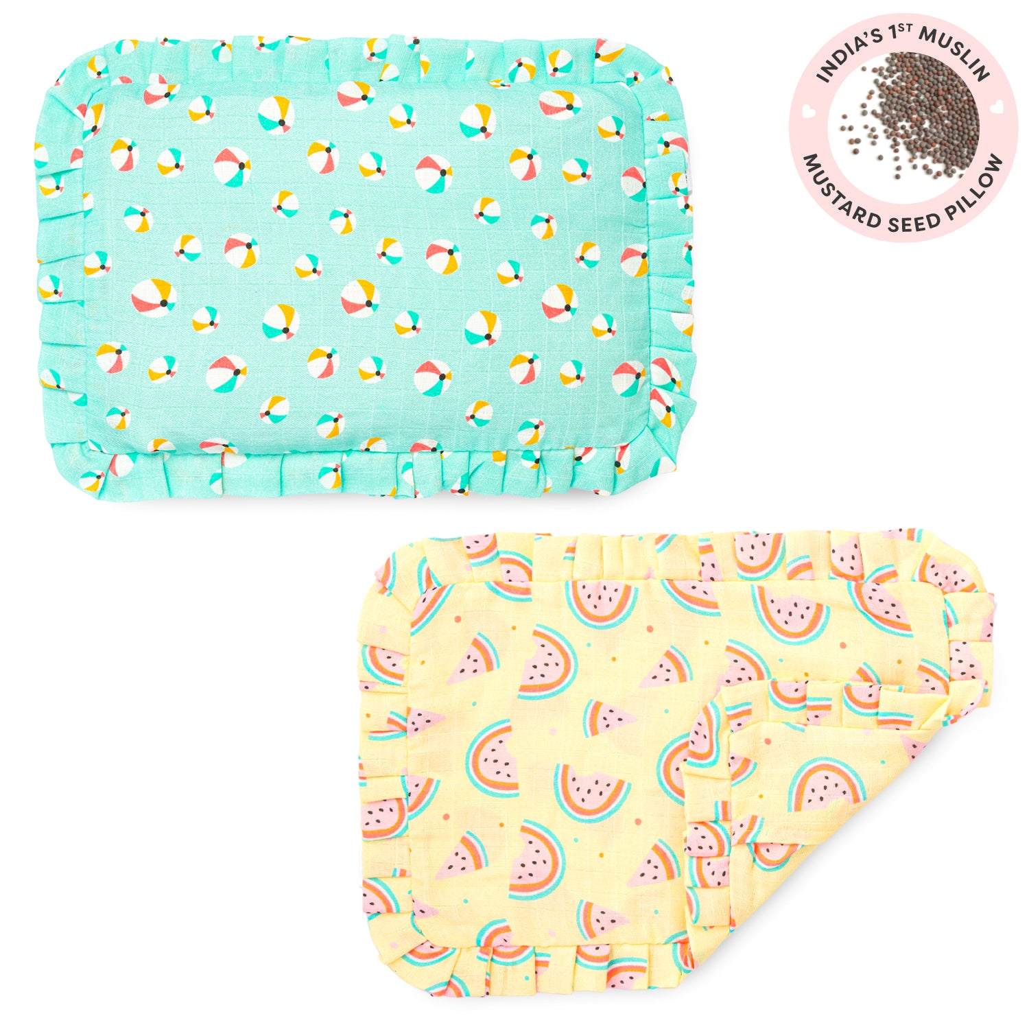 Mustard Seed Pillow with 2 Muslin Pillow Covers - Dip n Dream & Melon Crunch