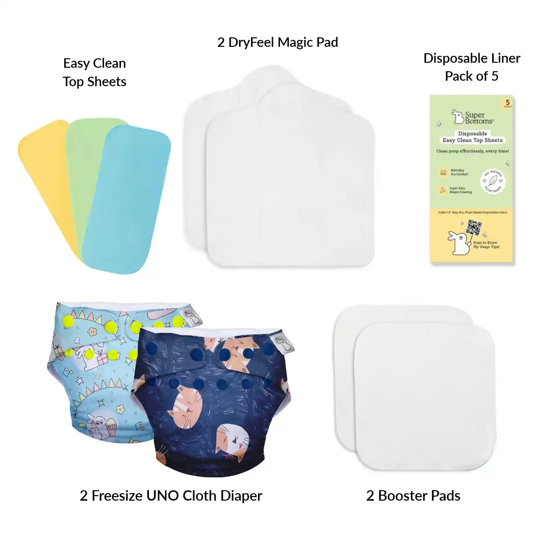 UNO Cloth Diaper Starter Kit with 2 Freesize UNO (Best-price, codes not applicable)