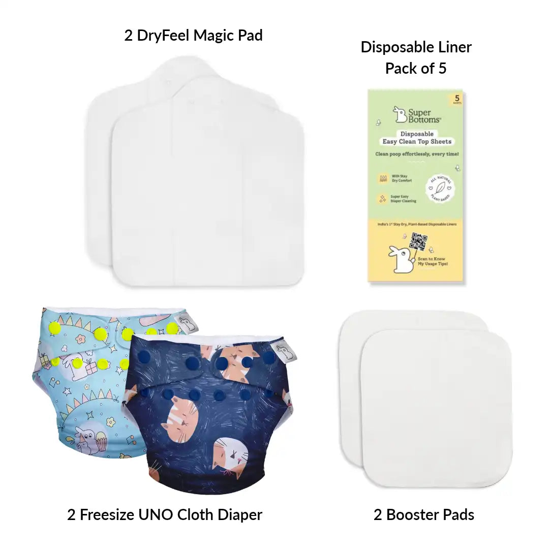 UNO Cloth Diaper Starter Kit with 2 Freesize UNO (Best-price, codes not applicable)