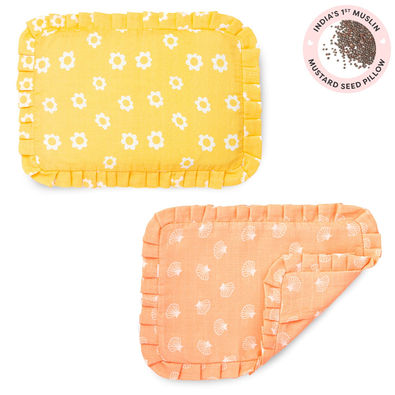 Mustard Seed Pillow with 2 Muslin Pillow Covers - Lazy Daisy & Dreamy Shells