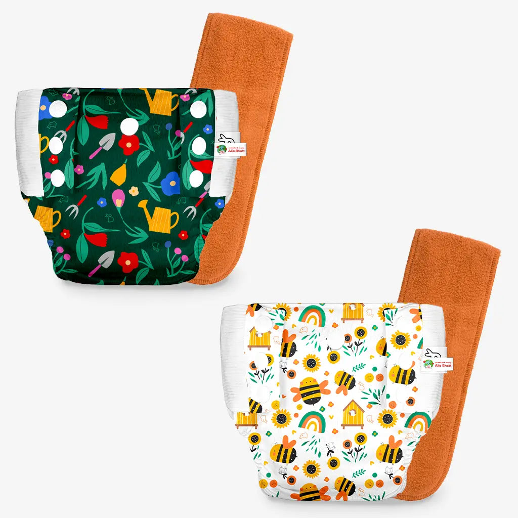 UNO Cloth Diaper Pants 2 Pack (Muddy Meadows & Buzzy Beas)