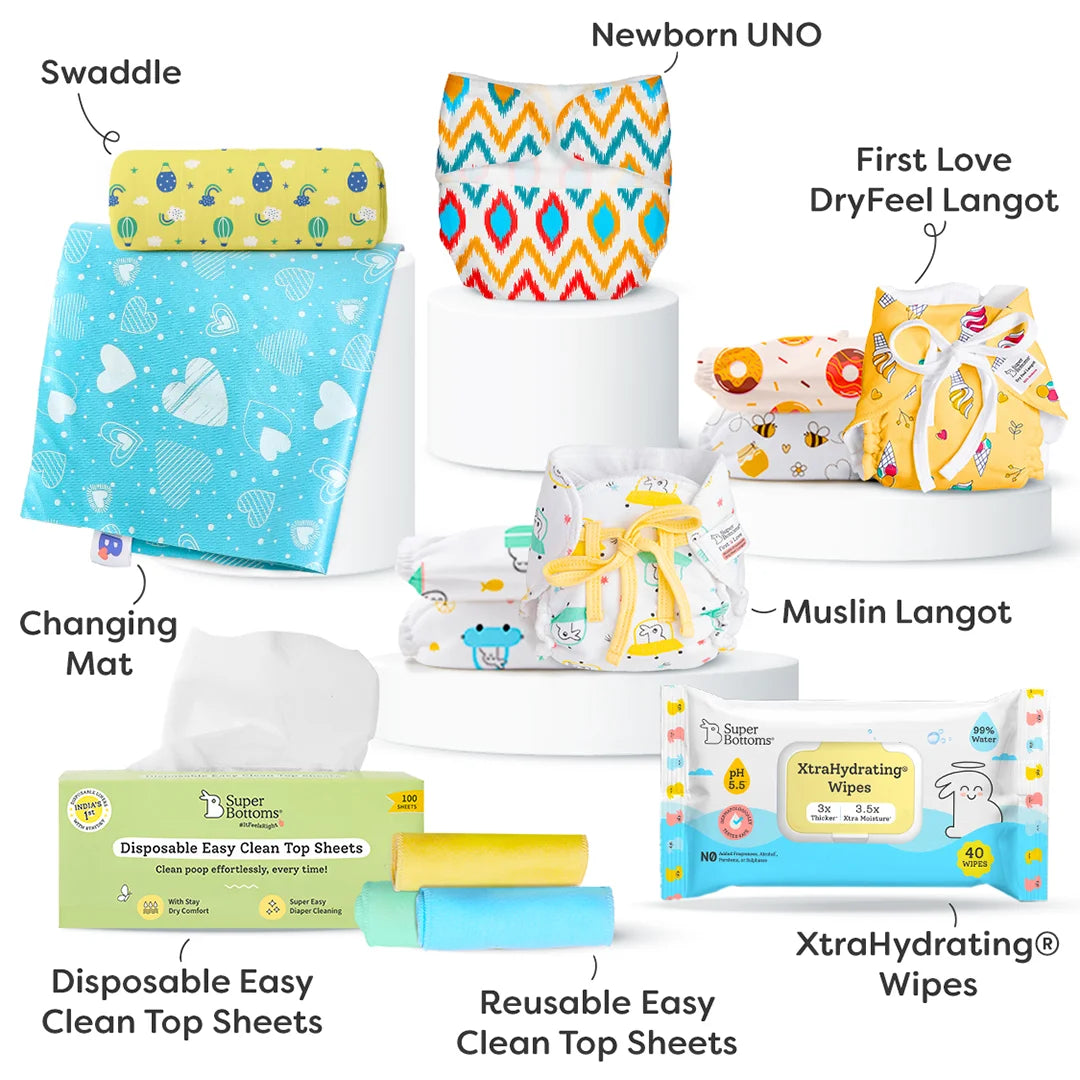 Newborn Complete Kit Buy Newborn Baby Essentials Kit Pack of 8 | SuperBottoms