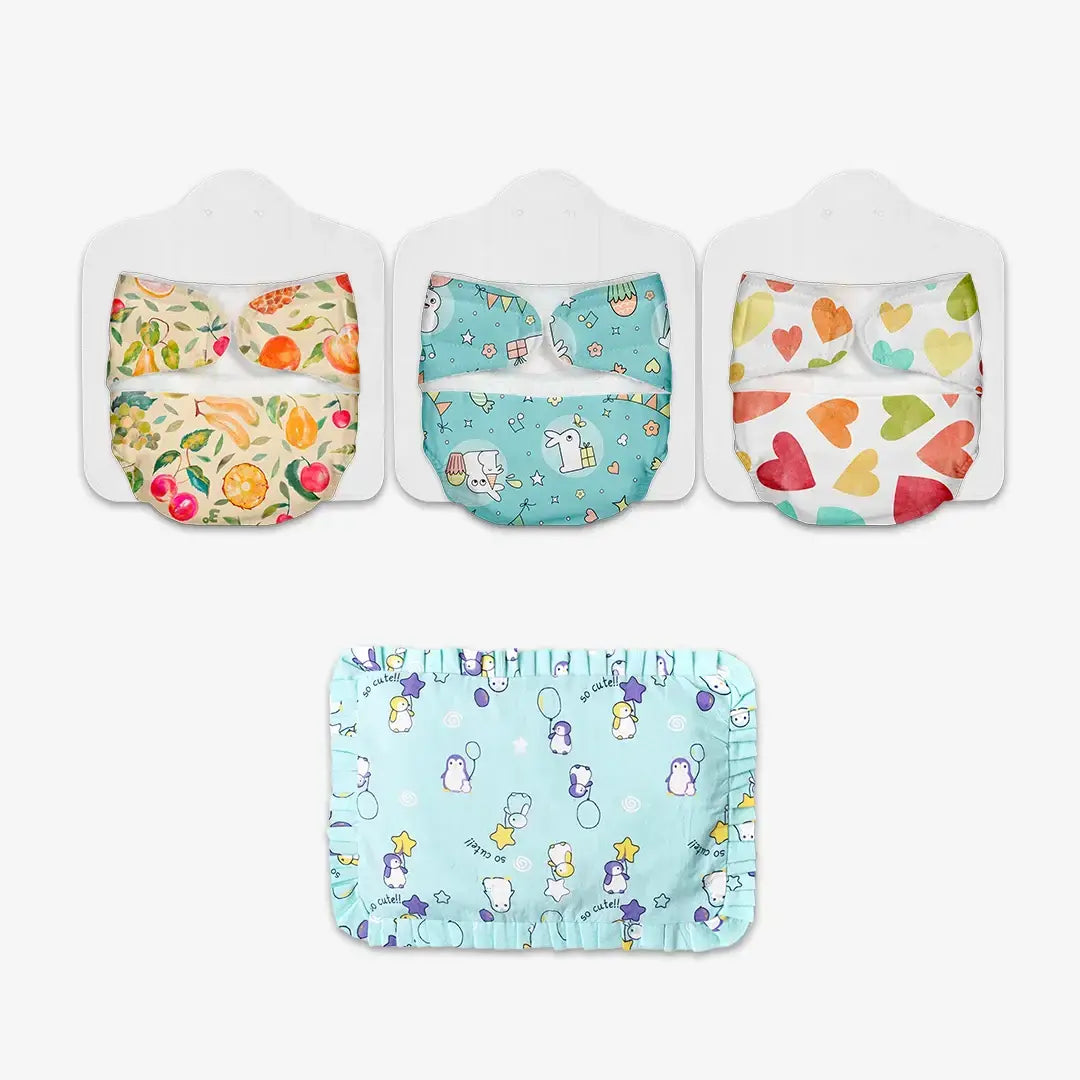 Newborn UNO Cloth Diaper Pack of 3 with Mustard Seed Pillow