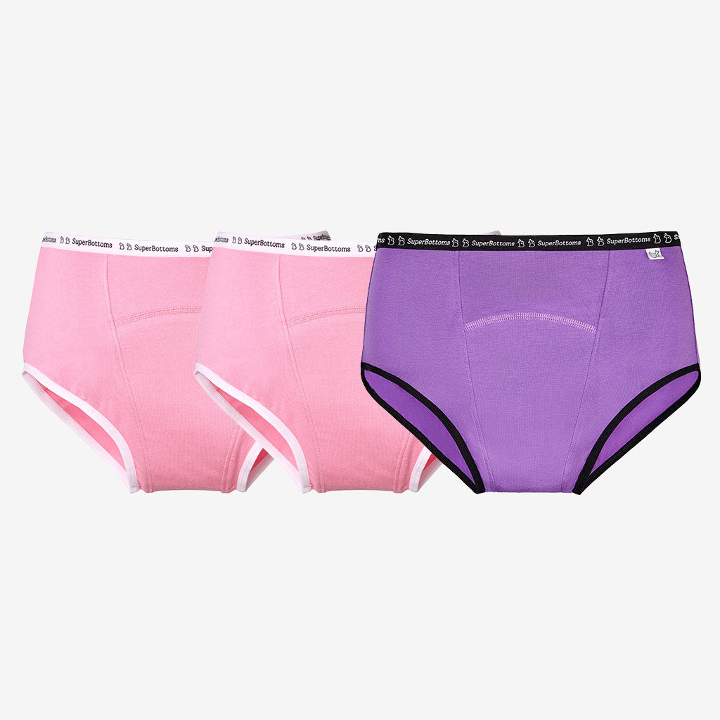 Period Underwear Pack of 3 (1 Lilac, 2 Pink) - SuperBottoms