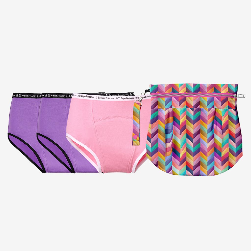 Period Underwear 3 Pack (2 Lilac, 1 Pink) + Waterproof Travel Bag –  SuperBottoms