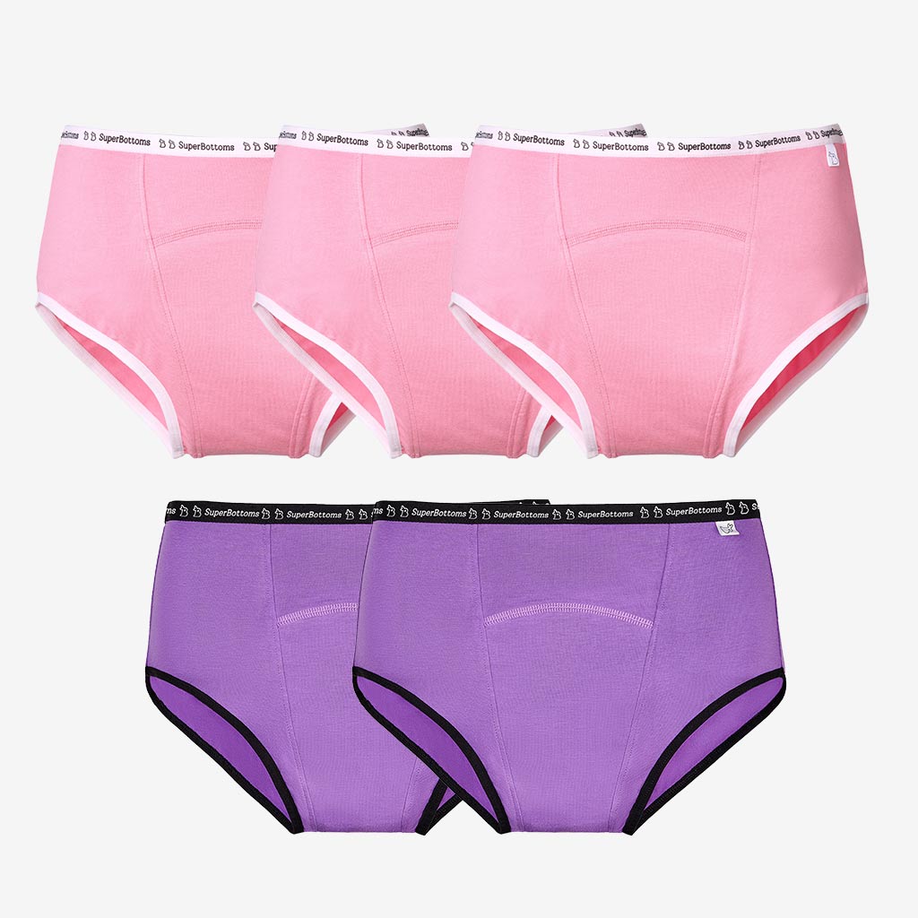 Period Underwear Pack of 5 (2 Lilac, 3 Pink) - SuperBottoms