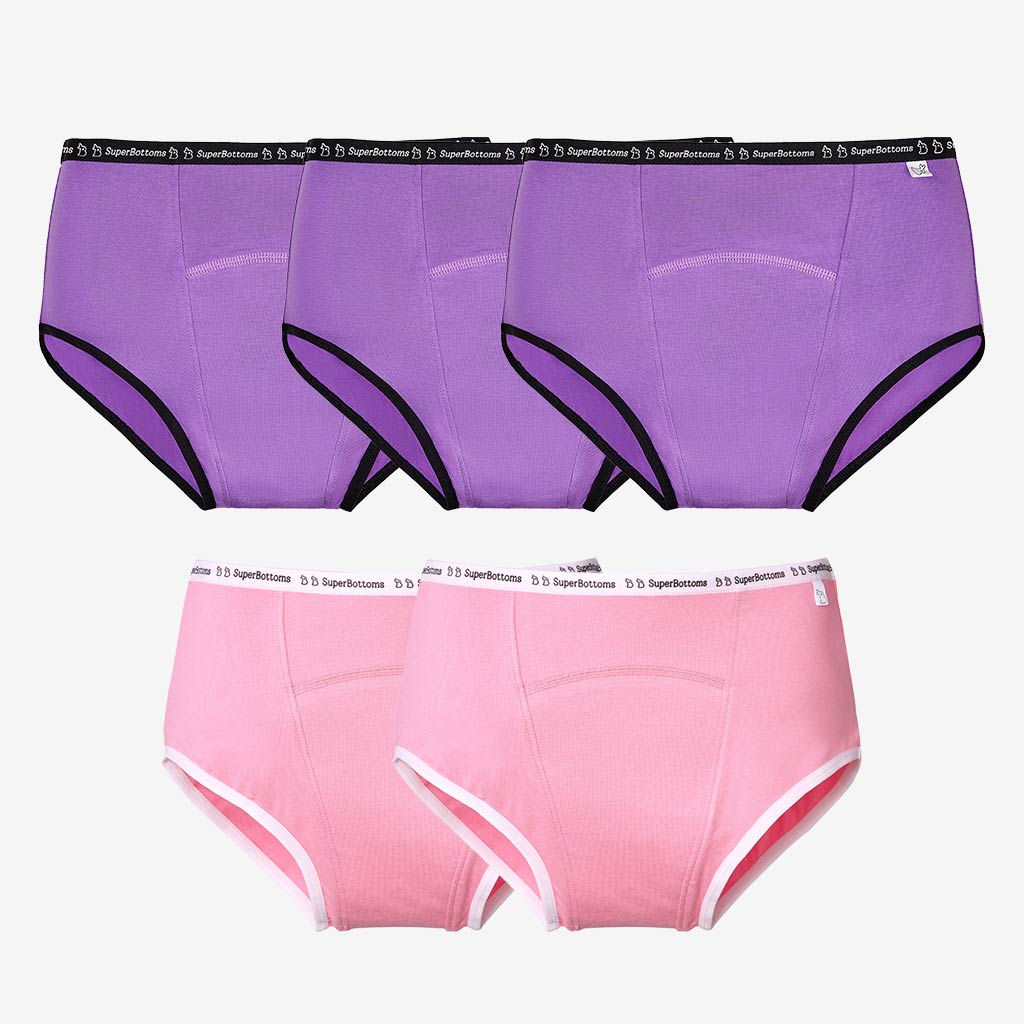 Period Underwear Pack of 5 (3 Lilac, 2 Pink)