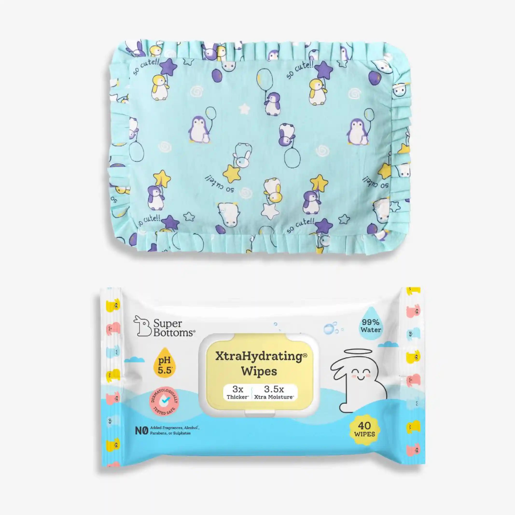 Mustard seed pillow (Little Pingu) and XtraHydrating® Wipes - 40 pack