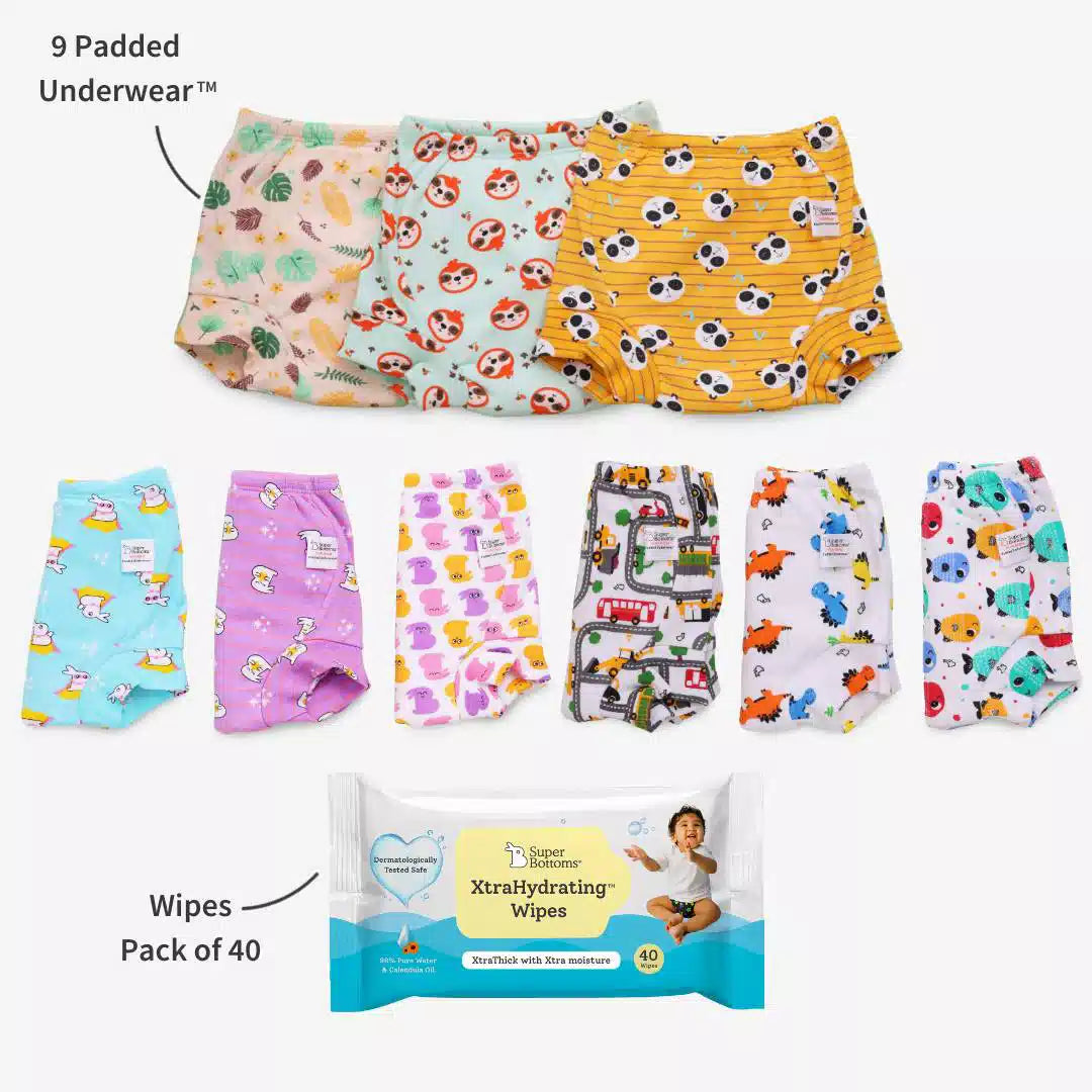 SuperBottoms Padded Underwear (pre washed) | Waterproof Pull up Underwear |  Potty Training Pants | Size 2 (2-3yrs), Pack of 12