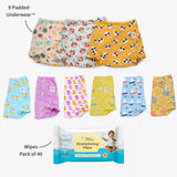 9 Pack Padded Underwear + Wipes - 40 Pack
