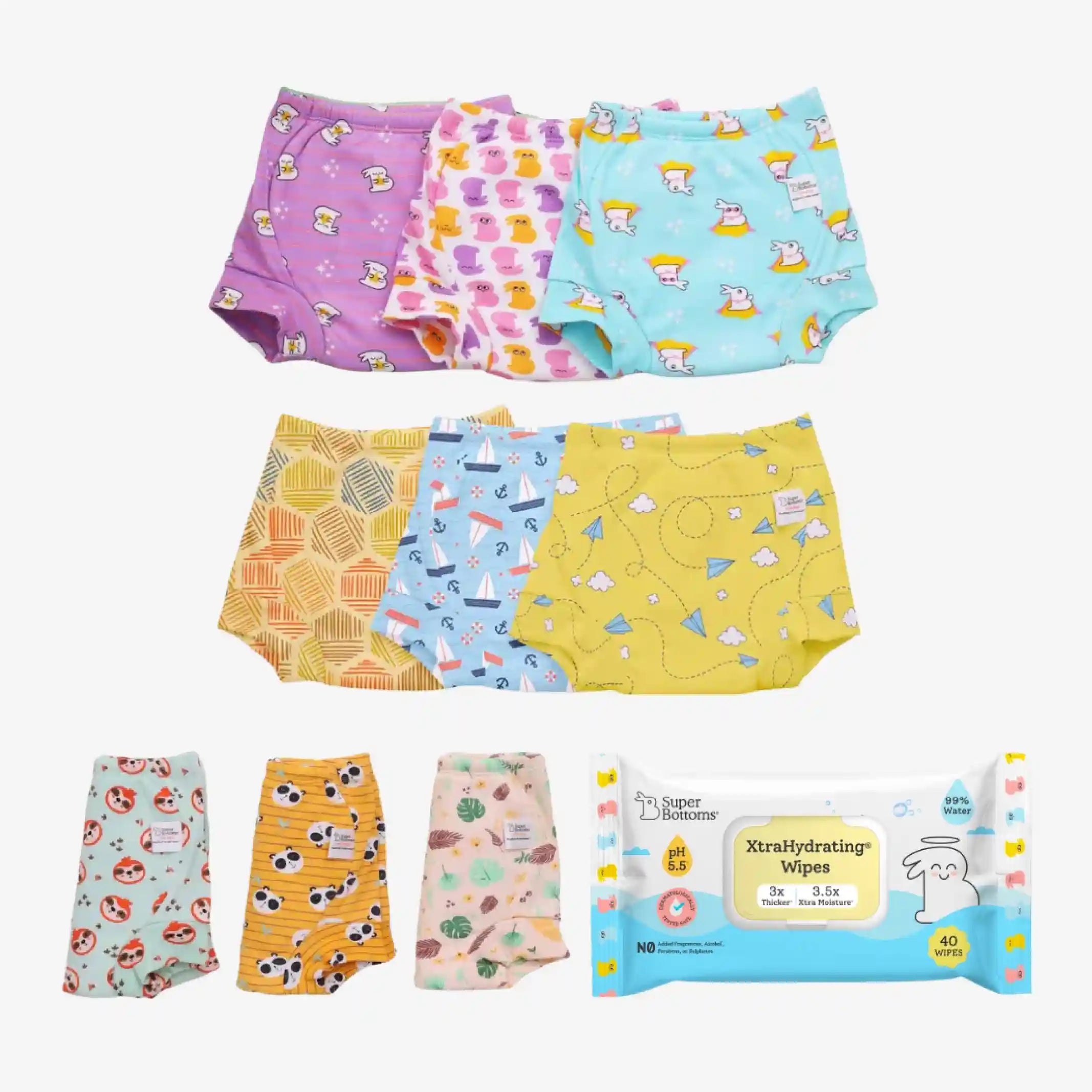 9 Pack Padded Underwear + FREE Wipes - 40 Pack