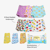 9 Pack Padded Underwear + FREE Wipes - 40 Pack