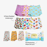 9 Pack Padded Underwear + FREE Wipes - 40 Pack