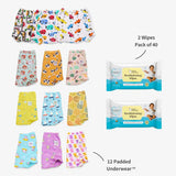 12 Pack Padded Underwear + 2 FREE Wipes - 40 Pack