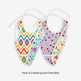 Pack of 2 Waterproof Cloth Bib (Ikat Chevron - Periwinkle + Fairy Lights - Baby Hearts)