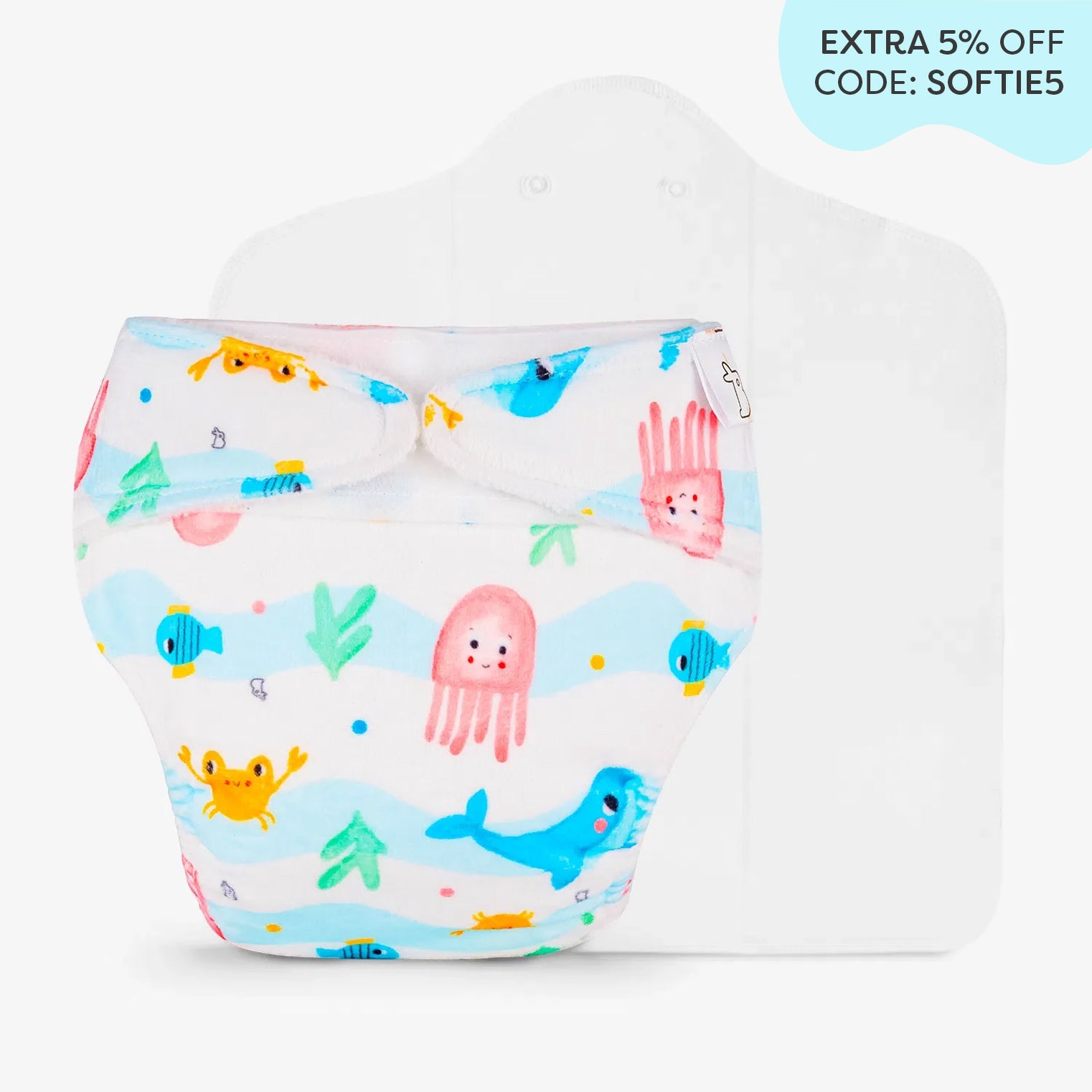 Bubble Buddies Freesize UNO SuperSoft Cloth Diaper with Velcro