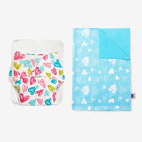 BASIC Cloth Diaper (Heart print) + Diaper Changing Mat - (S) (Breezy Blue)