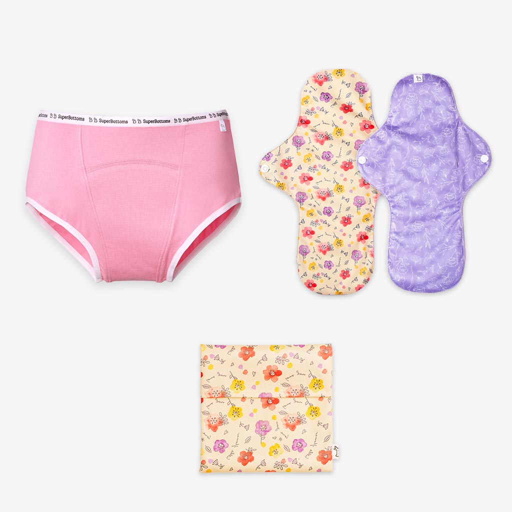 Starter Pack Period Underwear (Pink) + 2 Flow Lock Cloth Pads
