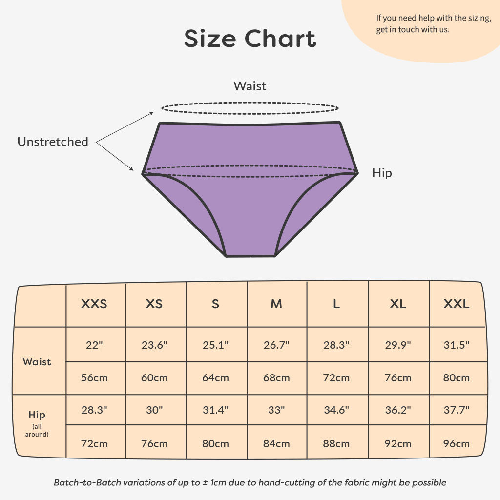 Period Underwear New Size Chart