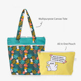 Multipurpose Canvas Tote (Green) + All In One Pouch - (Yellow)