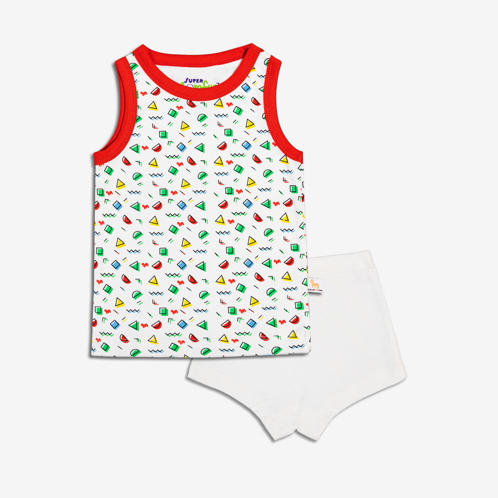 Game of Shapes- Top and shorts set with a slight color bleed