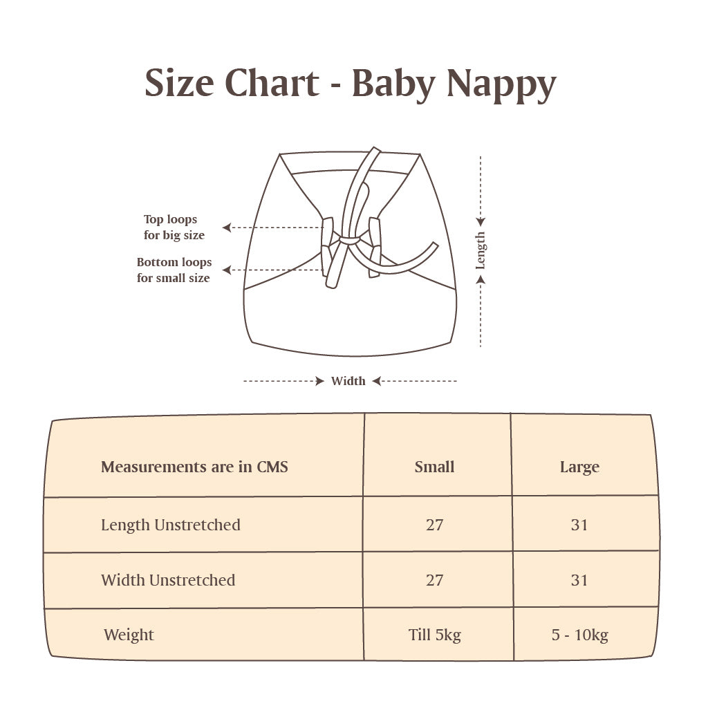 Pure cotton Nappies - Size Chart