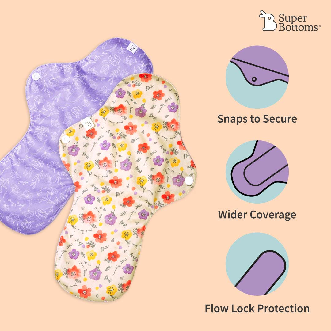 Flow Lock Cloth Pads Pack of 12 + Free Wet Pouch