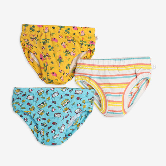 superbottoms Supersoft Ultra Breathable Girl Toddler/Kids Brief Underwear-  Pack of 3- Sea-Saw - Size 6-8 Y