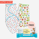 Dry Feel Swaddle Wrap (Ba Ba Sheep and Starry Skies) and FREE XtraHydrating™ Wipes - 72 pack