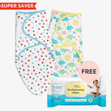 Dry Feel Swaddle Wrap (Happy Clouds and Starry Skies) and FREE XtraHydrating™ Wipes - 72 pack